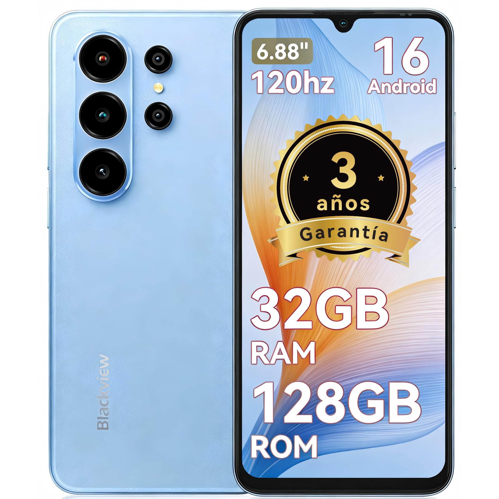 Blackview WAVE 10 Telefone móvel barato bom Android 16,6,88" 120Hz, 32 + 13 MP 32 + 128 GB/2TB TF celulares, smartphone livre oferta 5000 mAh/3,5 mm/WiFi 5G/Face ID/Bloqueio. o Huella D. actilare, 3 anos de garantia