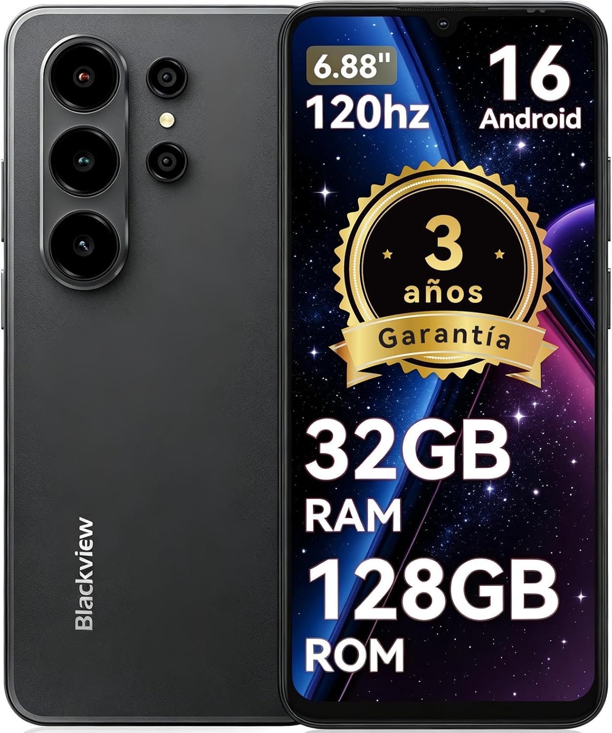 Blackview WAVE 10 Telefone móvel barato bom Android 16,6,88" 120Hz, 32 + 13 MP 32 + 128 GB/2TB TF celulares, smartphone livre oferta 5000 mAh/3,5 mm/WiFi 5G/Face ID/Bloqueio. o Huella D. actilare, 3 anos de garantia