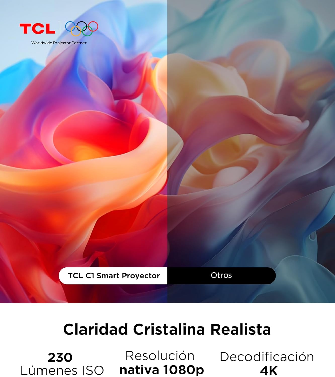 TCL C1 Portable Projector 4K Compatible, [GoogleTV/Netflix Intégrées] Mini Projector Full HD, Auto Focus and 6D Keystone, Dolby 8W, WiFi, Bluetooth, Adjustable to 285° for Home Cinema, Bedroom