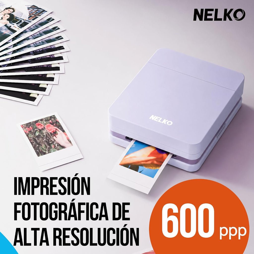 Nelko PP01 Mobile Photo Printer, Mini Portable Photo Printer, Purple | Equipped with 20 sheets of photo paper, color printing, suitable for travel registration