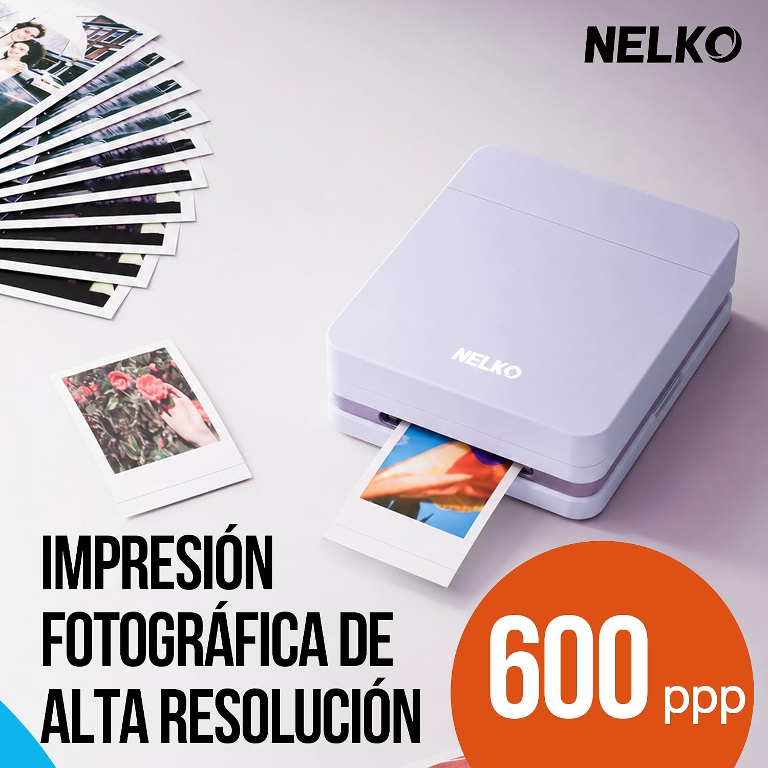 Nelko PP01 Mobile Photo Printer, Mini Portable Photo Printer, Purple | Equipped with 20 sheets of photo paper, color printing, suitable for travel registration