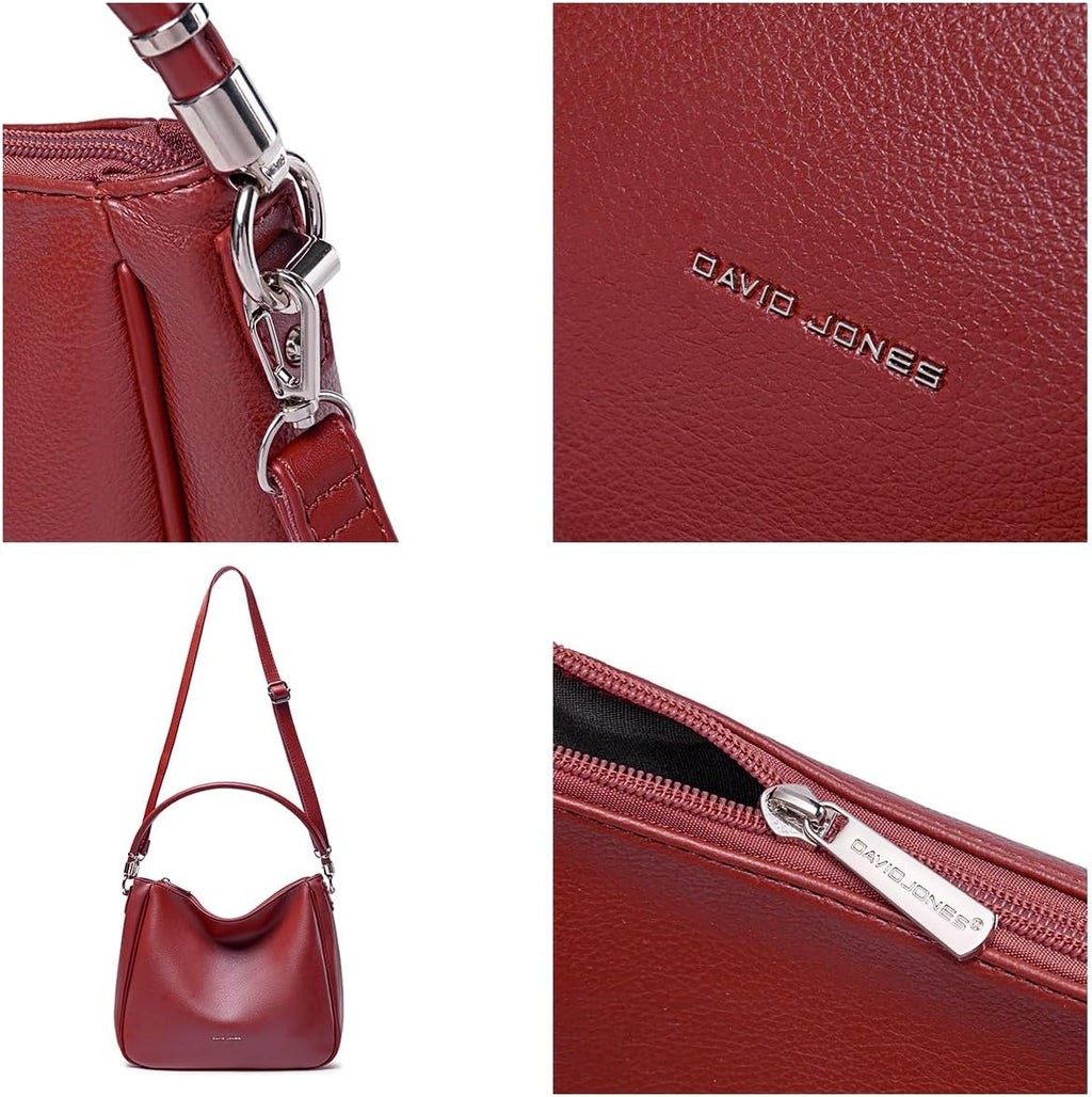 David Jones - Bolsa de Ombro Hobo para Mulher - Bolsa de Mão Tiracolo de Pele Sintética - Bolsa de Mão Média com Alça Longa - Moda Clássica e Prática Elegante, Vermelho, Tamanho único
