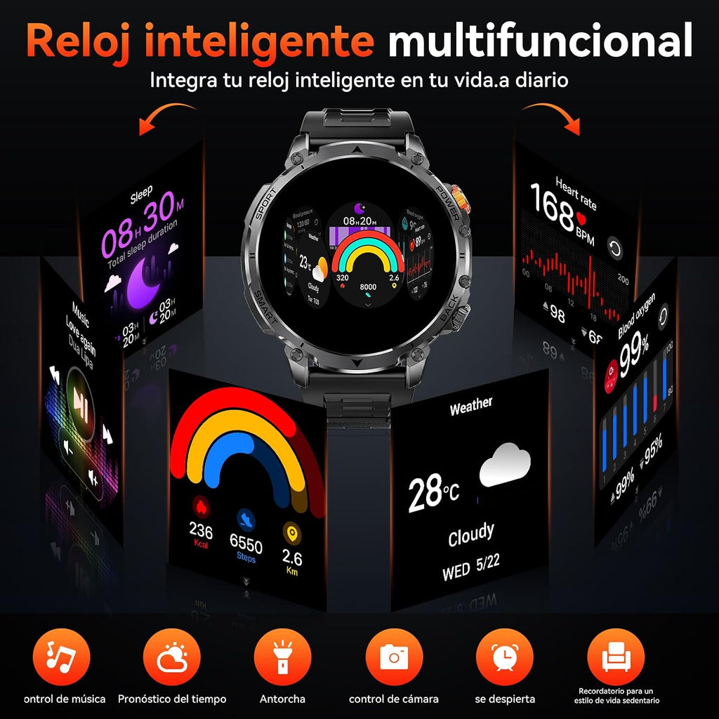 Military Men's Smartwatch, 1400 mAh, 1.7" Smartwatch, 2 Straps