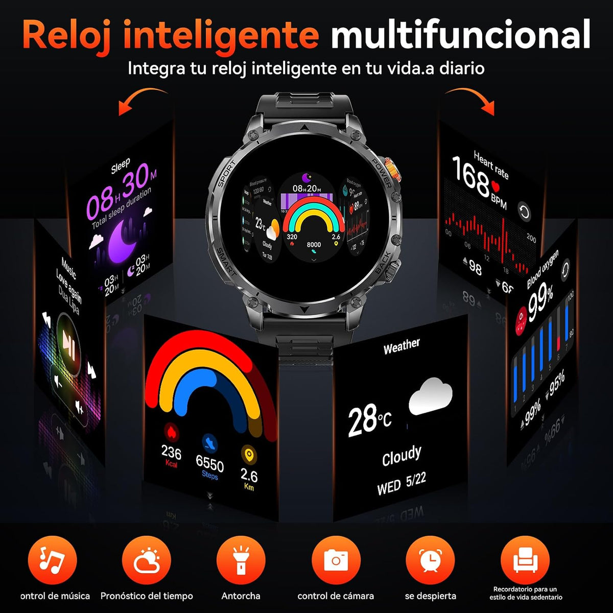 Military Men's Smartwatch, 1400 mAh, 1.7" Smartwatch, 2 Straps