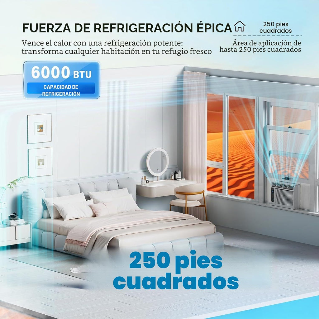 ROVSUN Ar condicionado para janelas, 6000 BTU, controlo remoto e temporizador, ideal para salas de até 250 metros quadrados, 110 V/60 Hz, branco