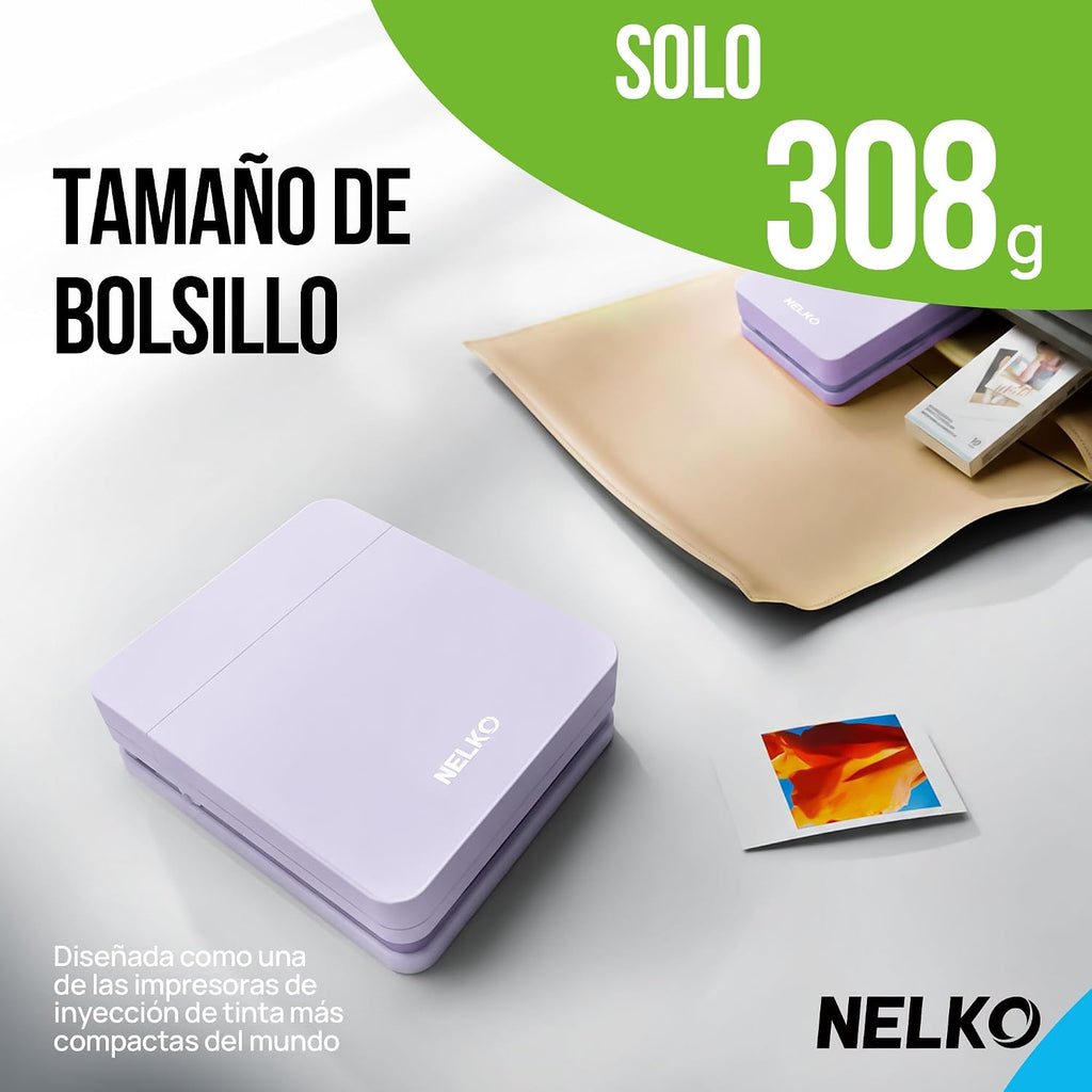 Nelko PP01 Mobile Photo Printer, Mini Portable Photo Printer, Purple | Equipped with 20 sheets of photo paper, color printing, suitable for travel registration