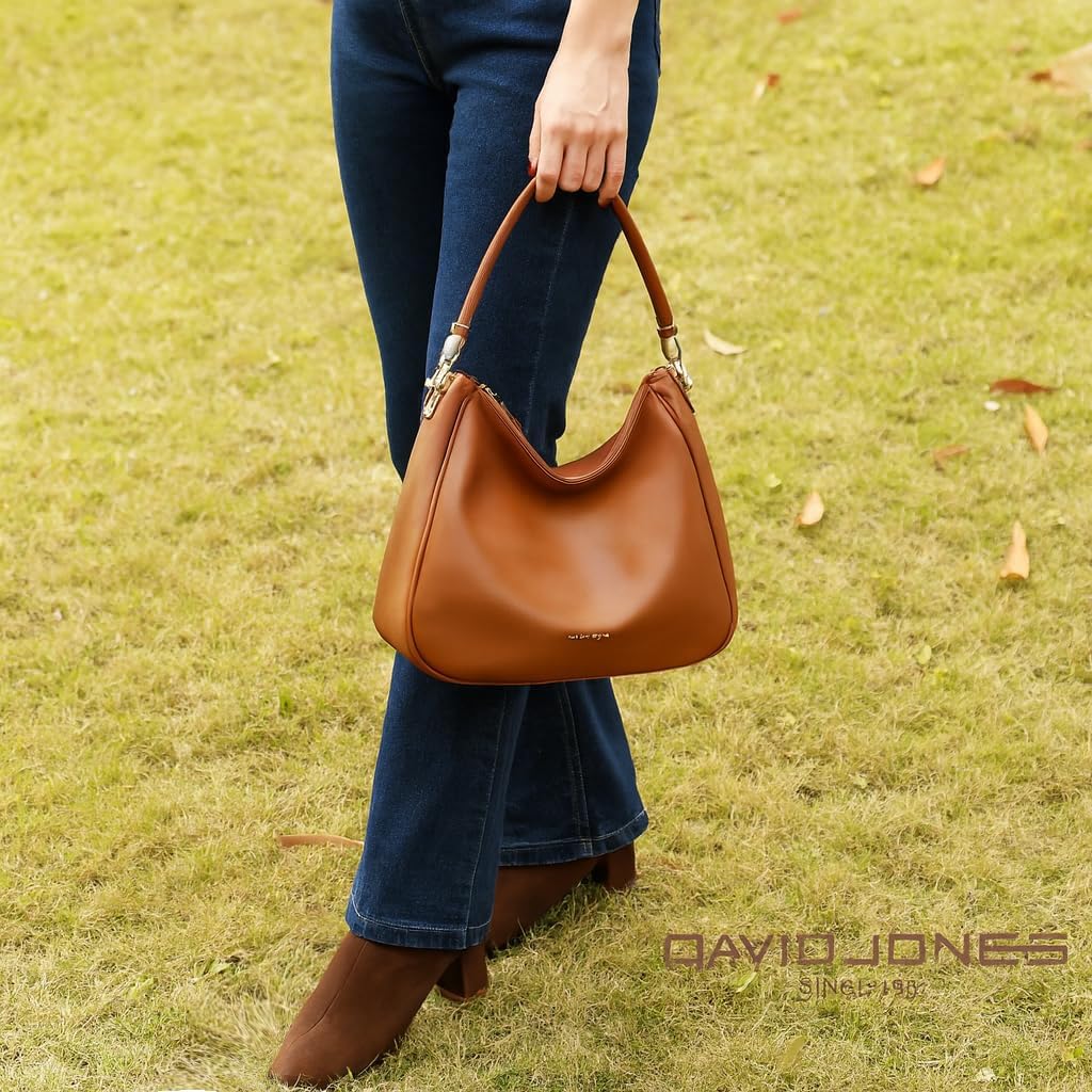 David Jones - Bolsa de Ombro Hobo para Mulher - Bolsa de Mão Tiracolo de Pele Sintética - Bolsa de Mão Média com Alça Longa - Moda Clássica e Prática Elegante, Vermelho, Tamanho único