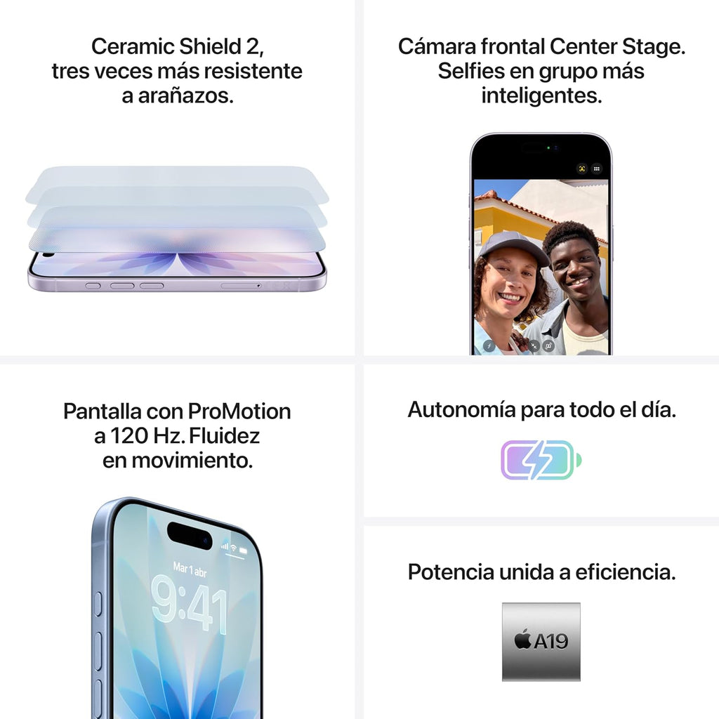 Apple iPhone 17 512GB: 6.3-inch screen with Promotion, A19 chip, front center stage camera, increased scratch resistance, autonomy for the whole day; Lavender