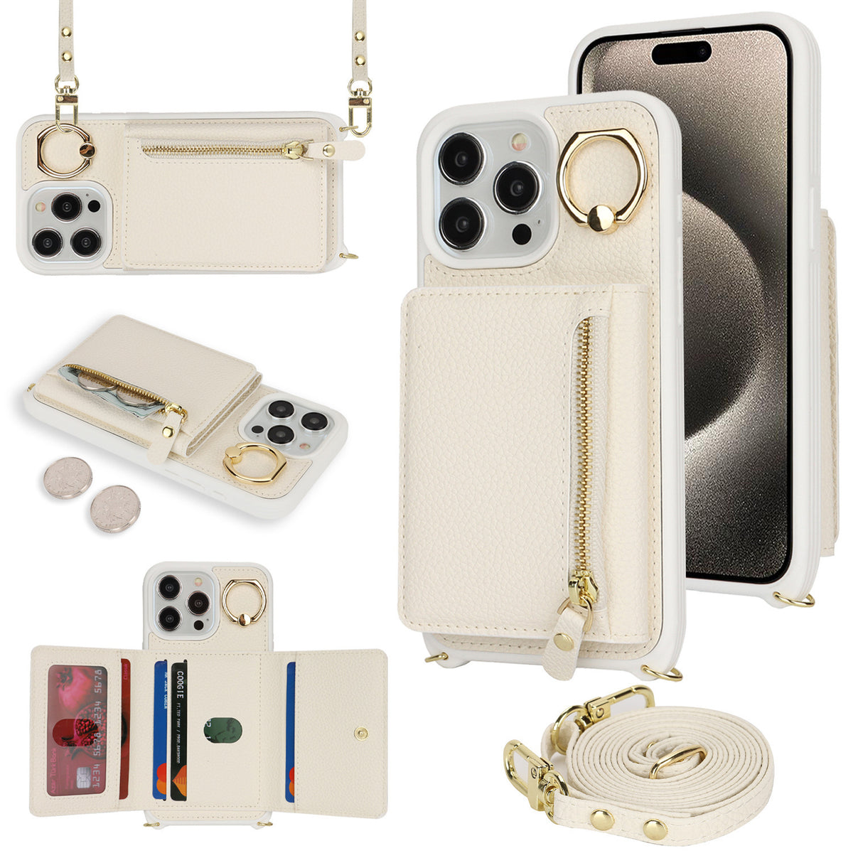 Suitable for iPhone 17 phone case 14 Pro multifunctional zipper coin purse diagonal cross protective case