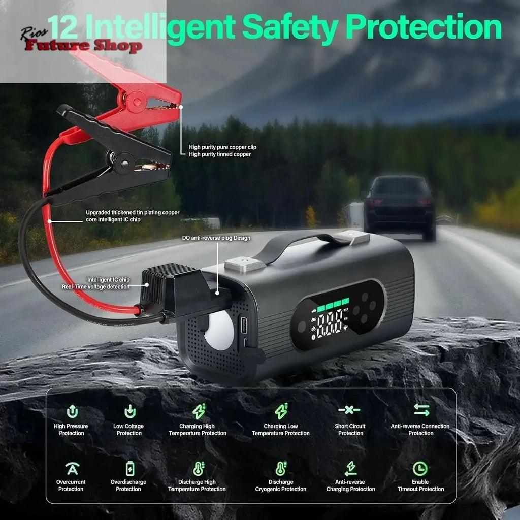 8 In 1 Portable Car Battery Starter With Air Compressor - Rios Future Shop