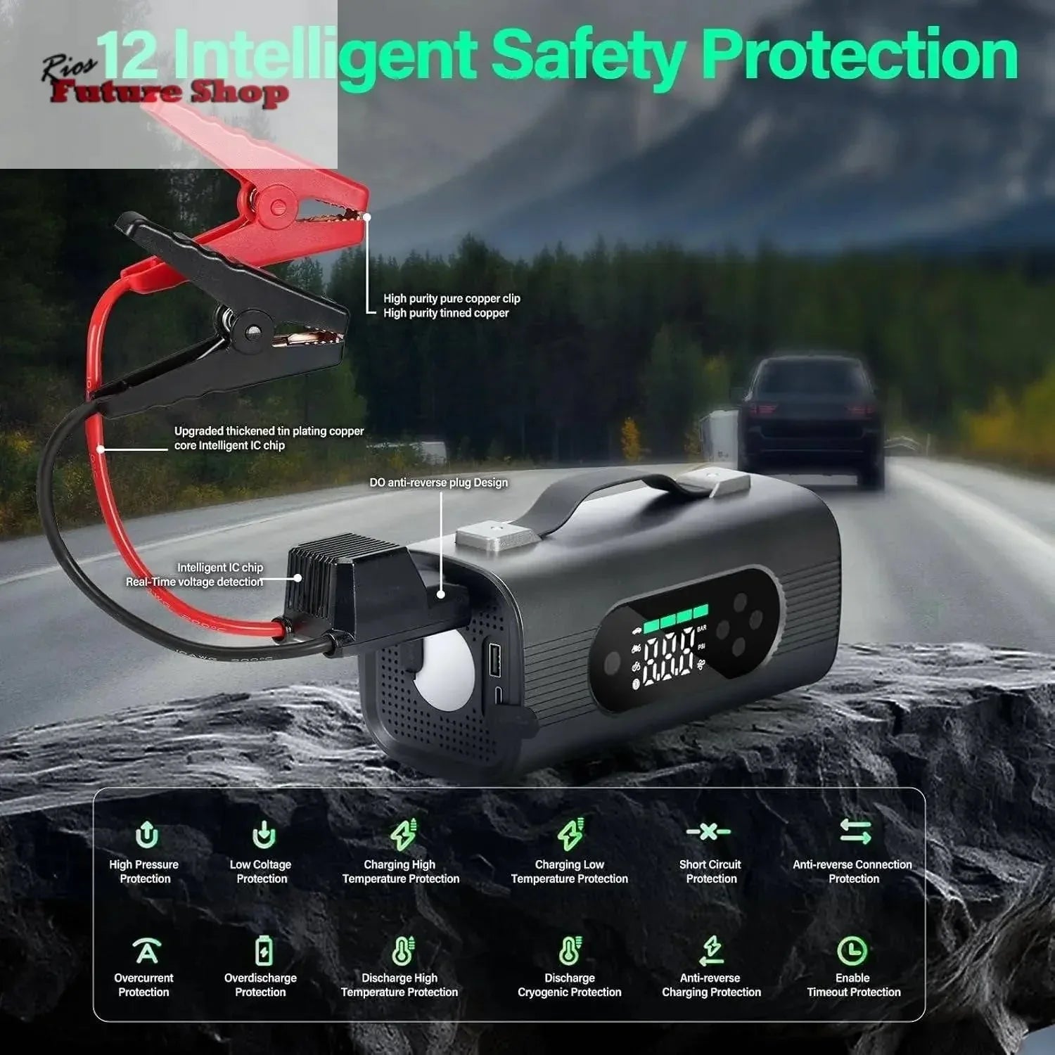 8 In 1 Portable Car Battery Starter With Air Compressor - Rios Future Shop