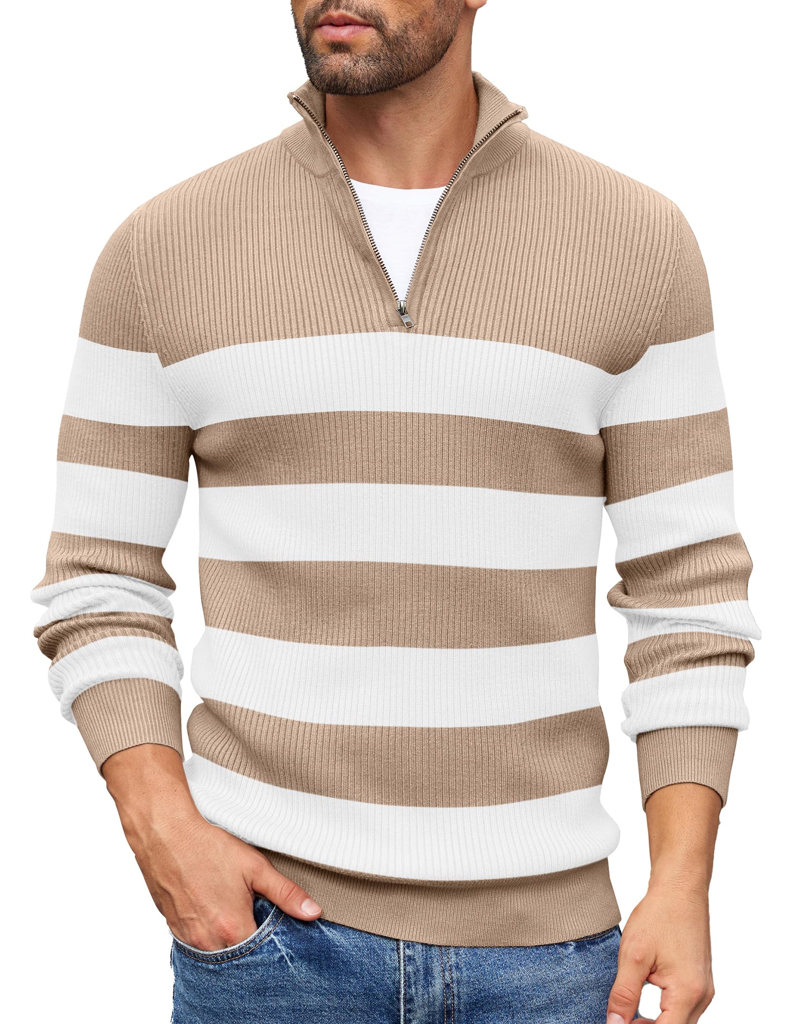 COOFANDY Sweater Men Winter Sweater Turtleneck Regular Fit Ribbed Pullover Quarter Zip Knitted Sweaters