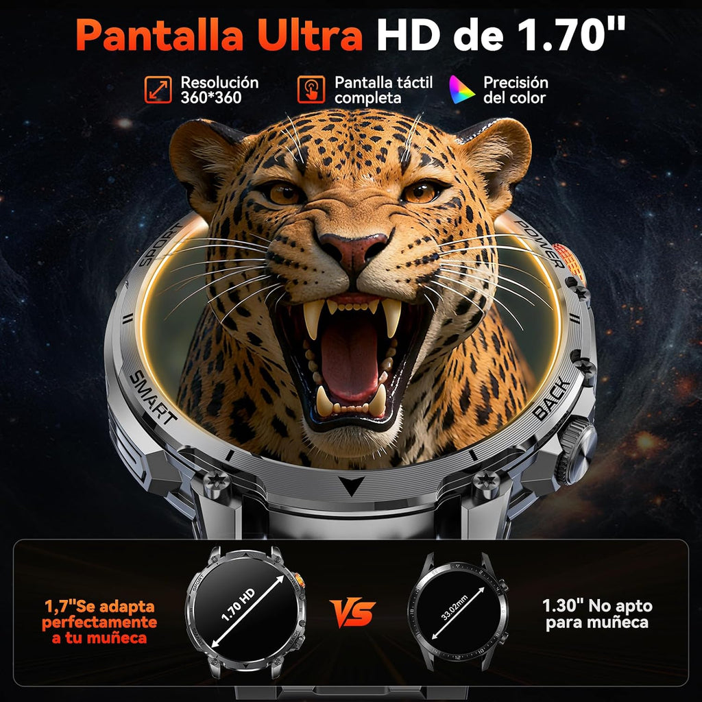 Military Men's Smartwatch, 1400 mAh, 1.7" Smartwatch, 2 Straps