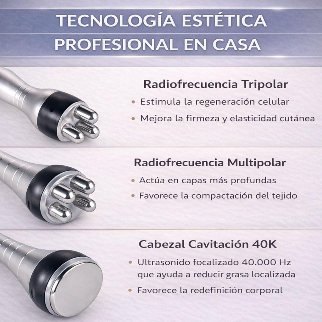Radio Frequency Facial and Body - Cavitation and Radio Frequency Apparatus 3 in 1 - Professional Massager at Home - Anti Sagging Firming Facial Massager - Machine with 40 Khz and 3 Heads