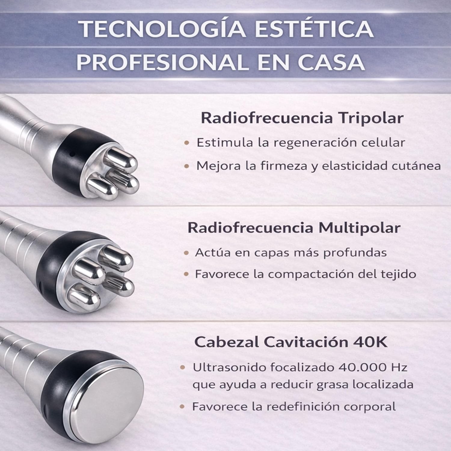 Radio Frequency Facial and Body - Cavitation and Radio Frequency Apparatus 3 in 1 - Professional Massager at Home - Anti Sagging Firming Facial Massager - Machine with 40 Khz and 3 Heads