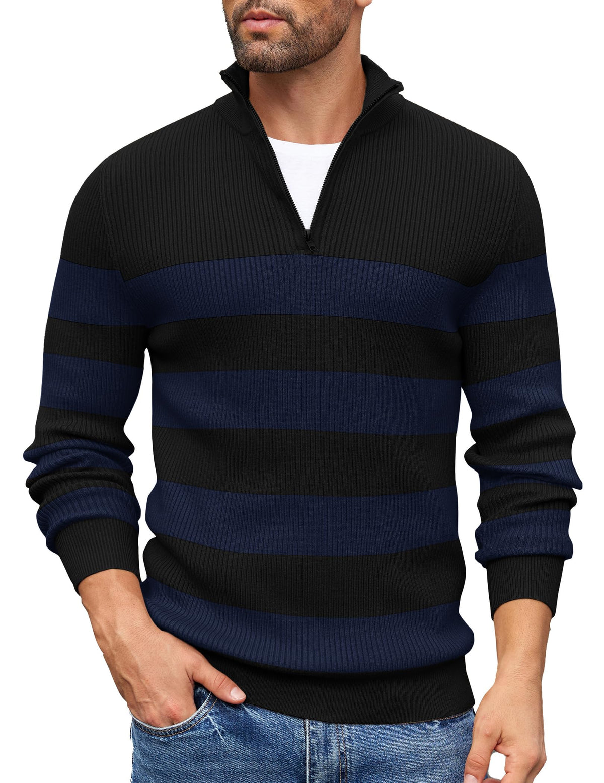 COOFANDY Sweater Men Winter Sweater Turtleneck Regular Fit Ribbed Pullover Quarter Zip Knitted Sweaters