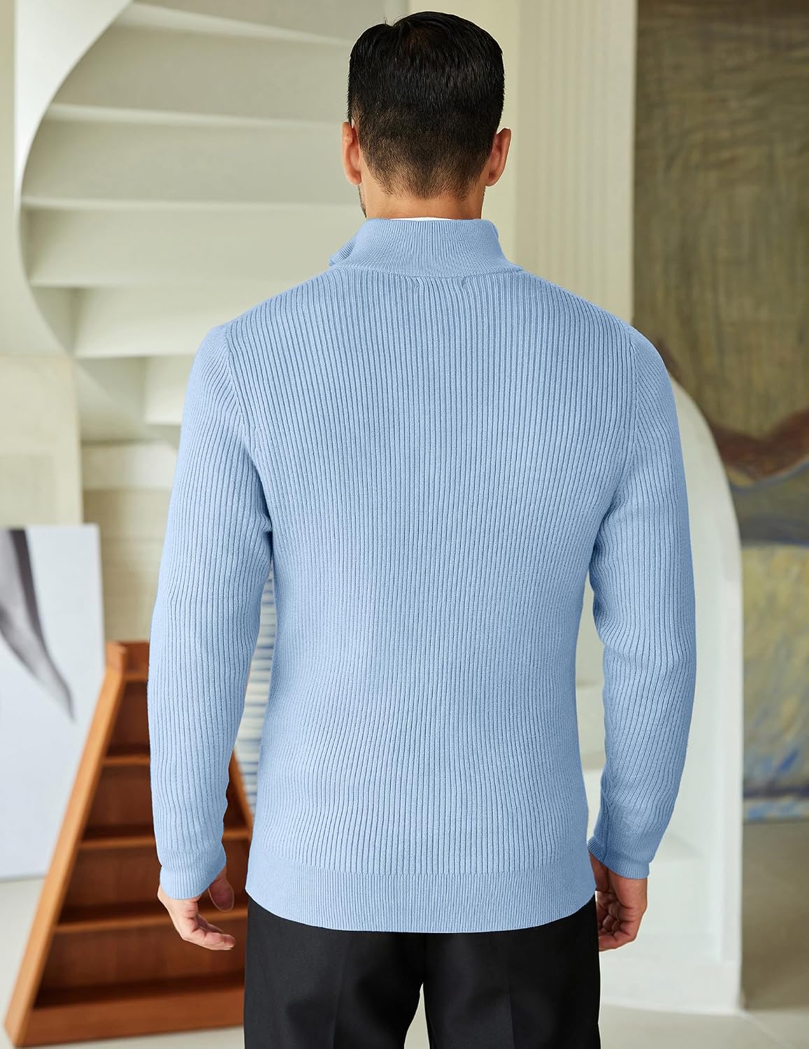 COOFANDY Sweater Men Winter Sweater Turtleneck Regular Fit Ribbed Pullover Quarter Zip Knitted Sweaters