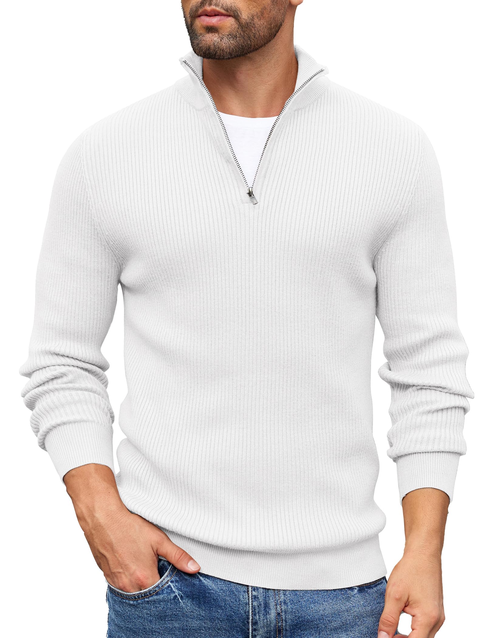 COOFANDY Sweater Men Winter Sweater Turtleneck Regular Fit Ribbed Pullover Quarter Zip Knitted Sweaters
