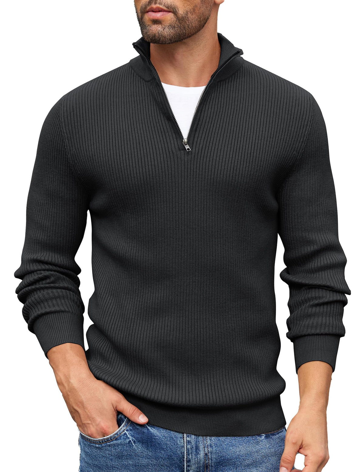 COOFANDY Sweater Men Winter Sweater Turtleneck Regular Fit Ribbed Pullover Quarter Zip Knitted Sweaters