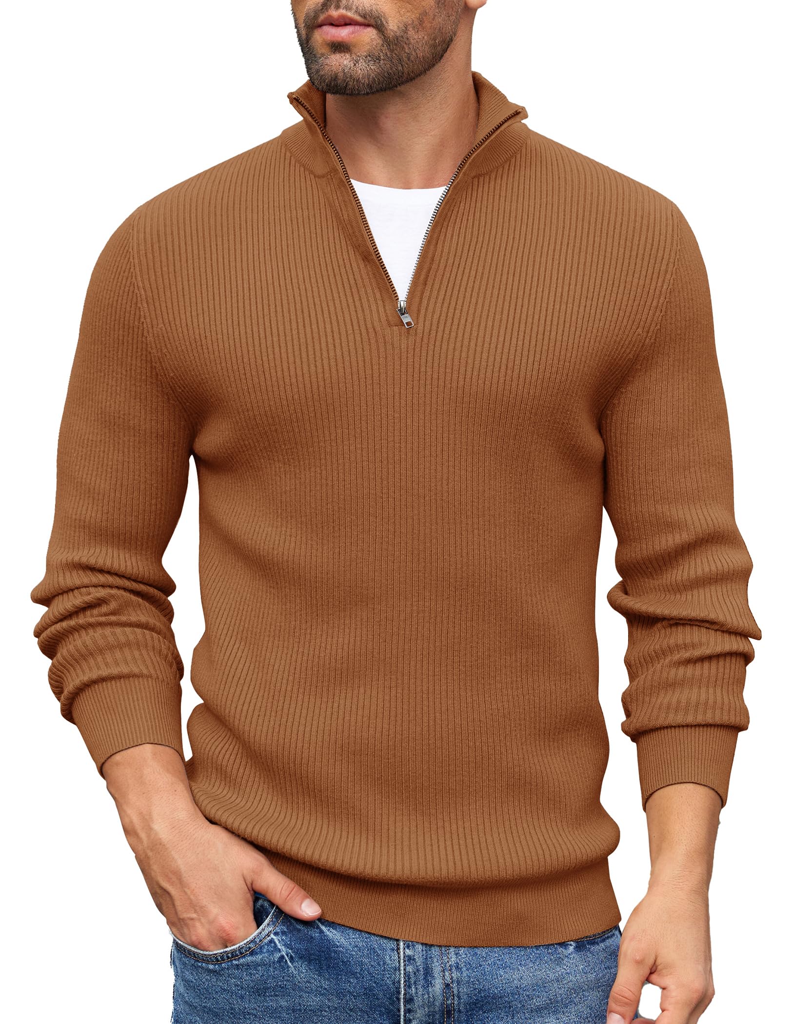 COOFANDY Sweater Men Winter Sweater Turtleneck Regular Fit Ribbed Pullover Quarter Zip Knitted Sweaters