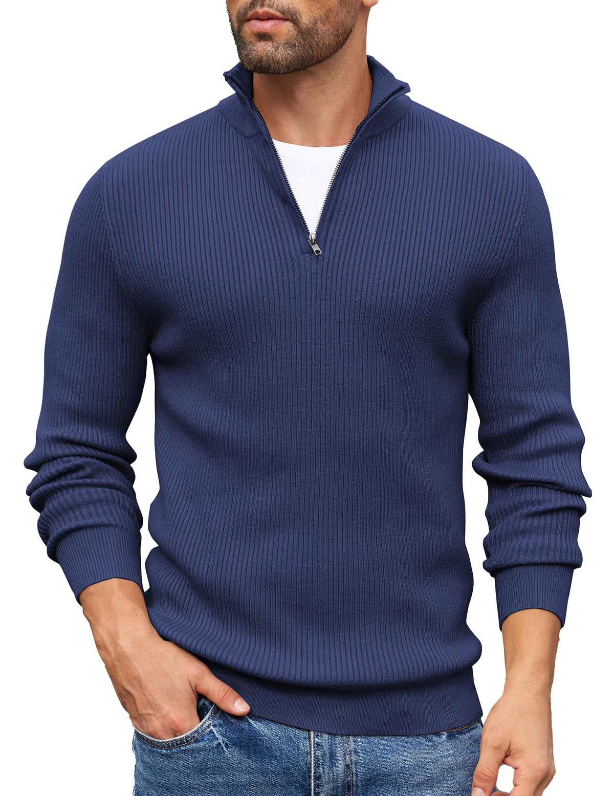 COOFANDY Sweater Men Winter Sweater Turtleneck Regular Fit Ribbed Pullover Quarter Zip Knitted Sweaters