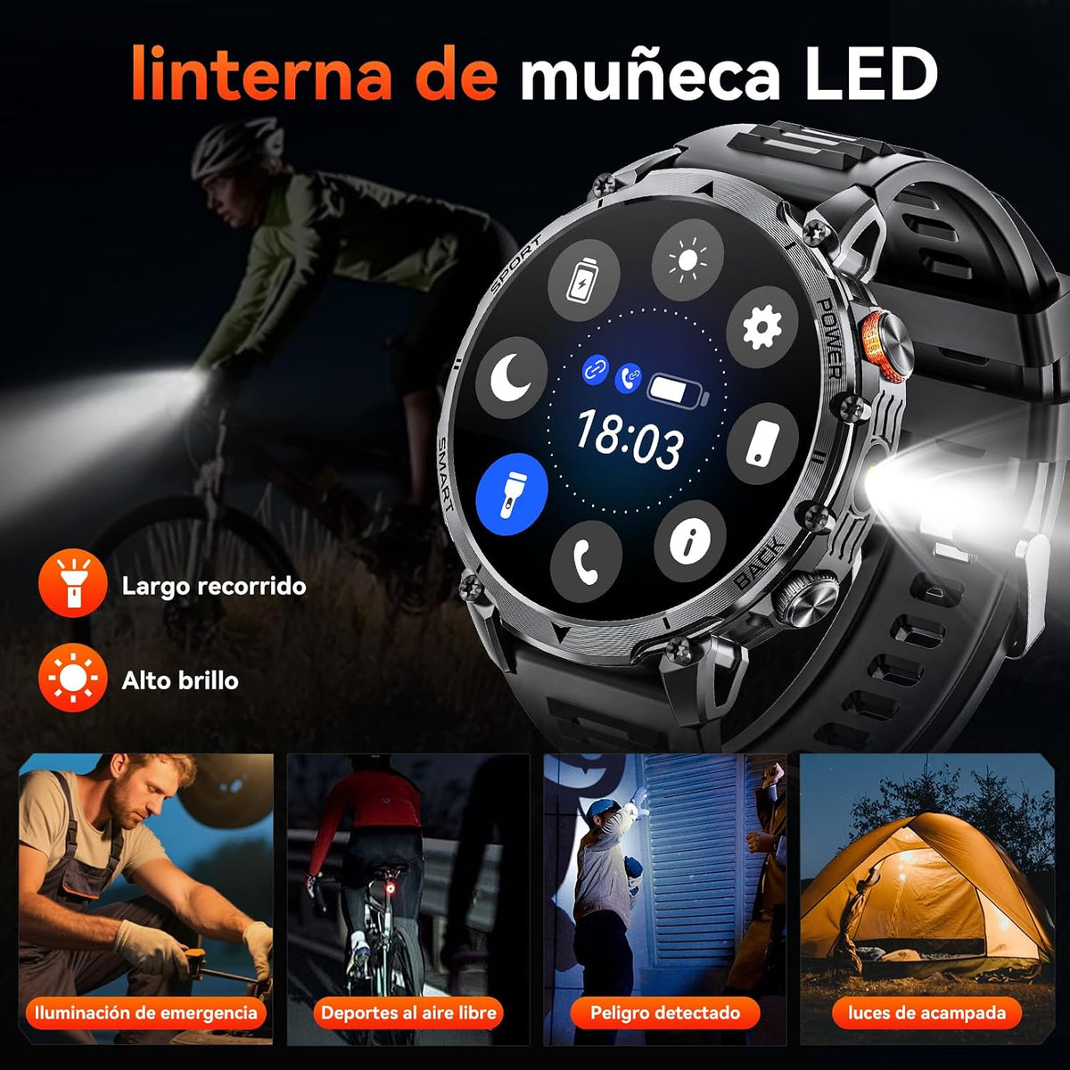 Military Men's Smartwatch, 1400 mAh, 1.7" Smartwatch, 2 Straps