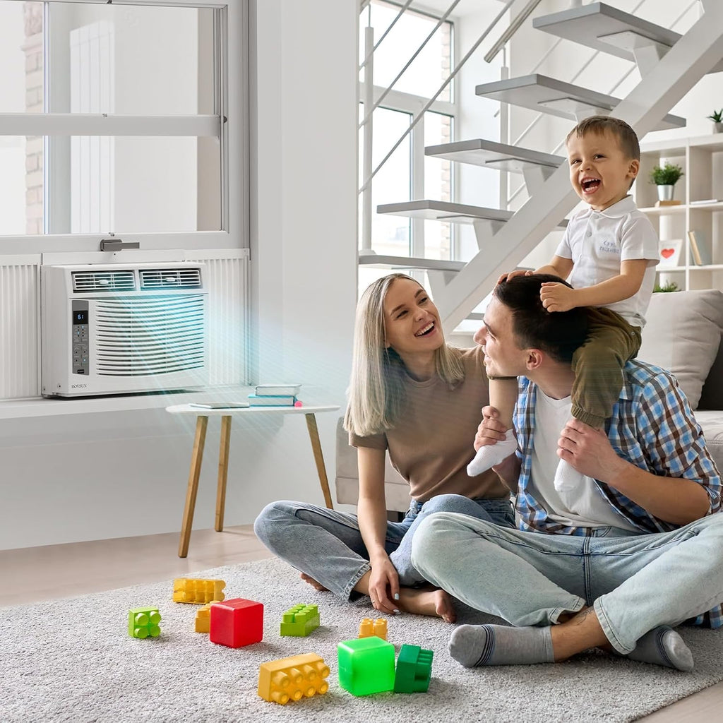 ROVSUN Ar condicionado para janelas, 6000 BTU, controlo remoto e temporizador, ideal para salas de até 250 metros quadrados, 110 V/60 Hz, branco