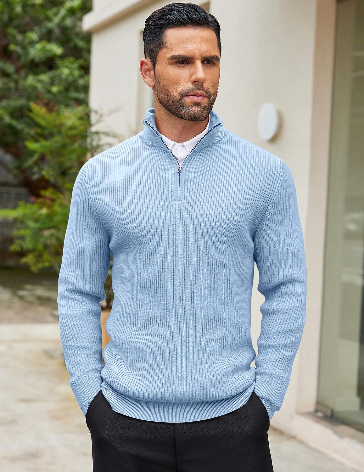 COOFANDY Sweater Men Winter Sweater Turtleneck Regular Fit Ribbed Pullover Quarter Zip Knitted Sweaters