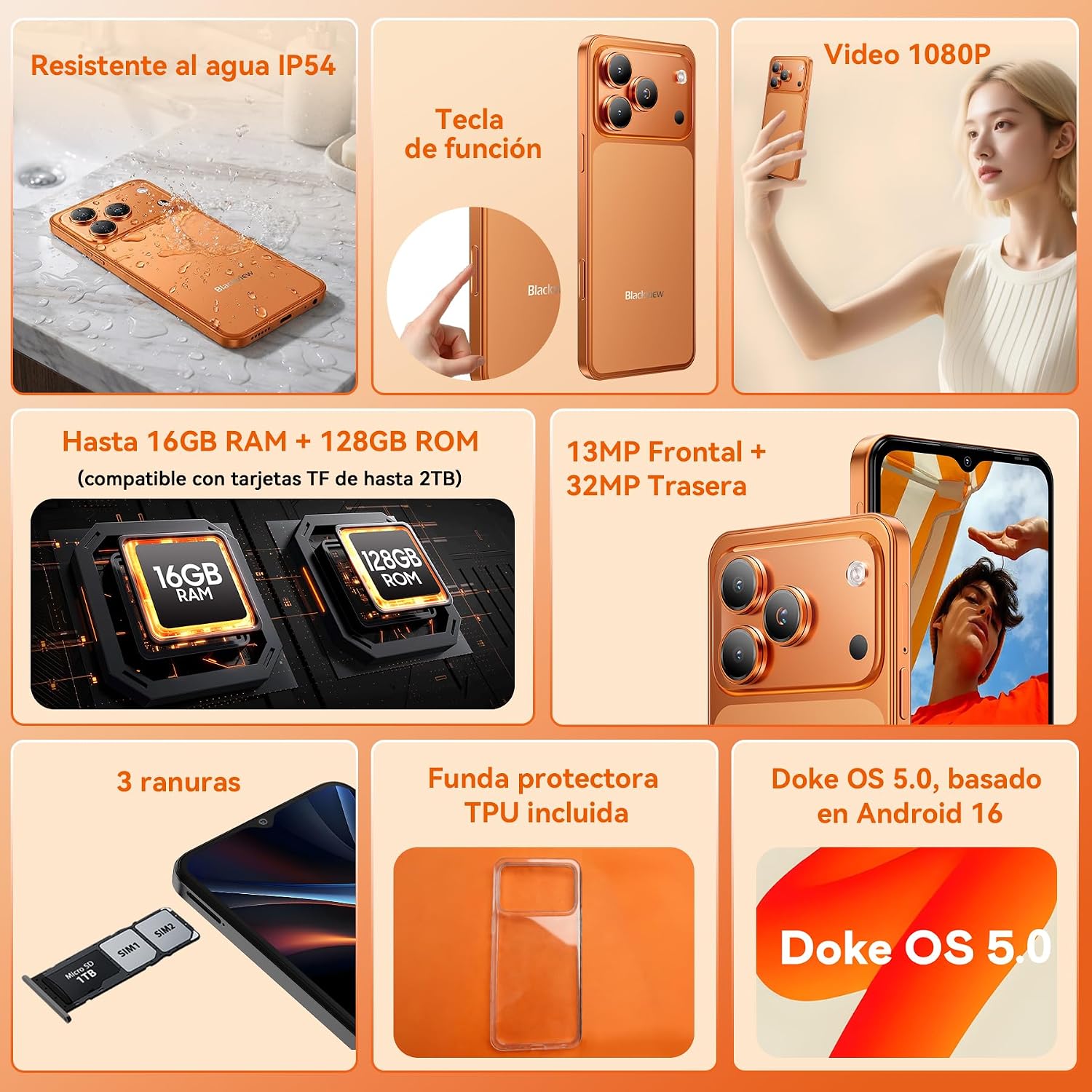 Blackview Wave 7C Android 16 Cheap Mobile Phone,128GB/2TB, 4G Dual SIM | 5000mAh, 32MP AI Camera, 6.56" HD+, Smartphone Free with Case, Face ID/3 Card Slots/IP54/3 Years Warranty