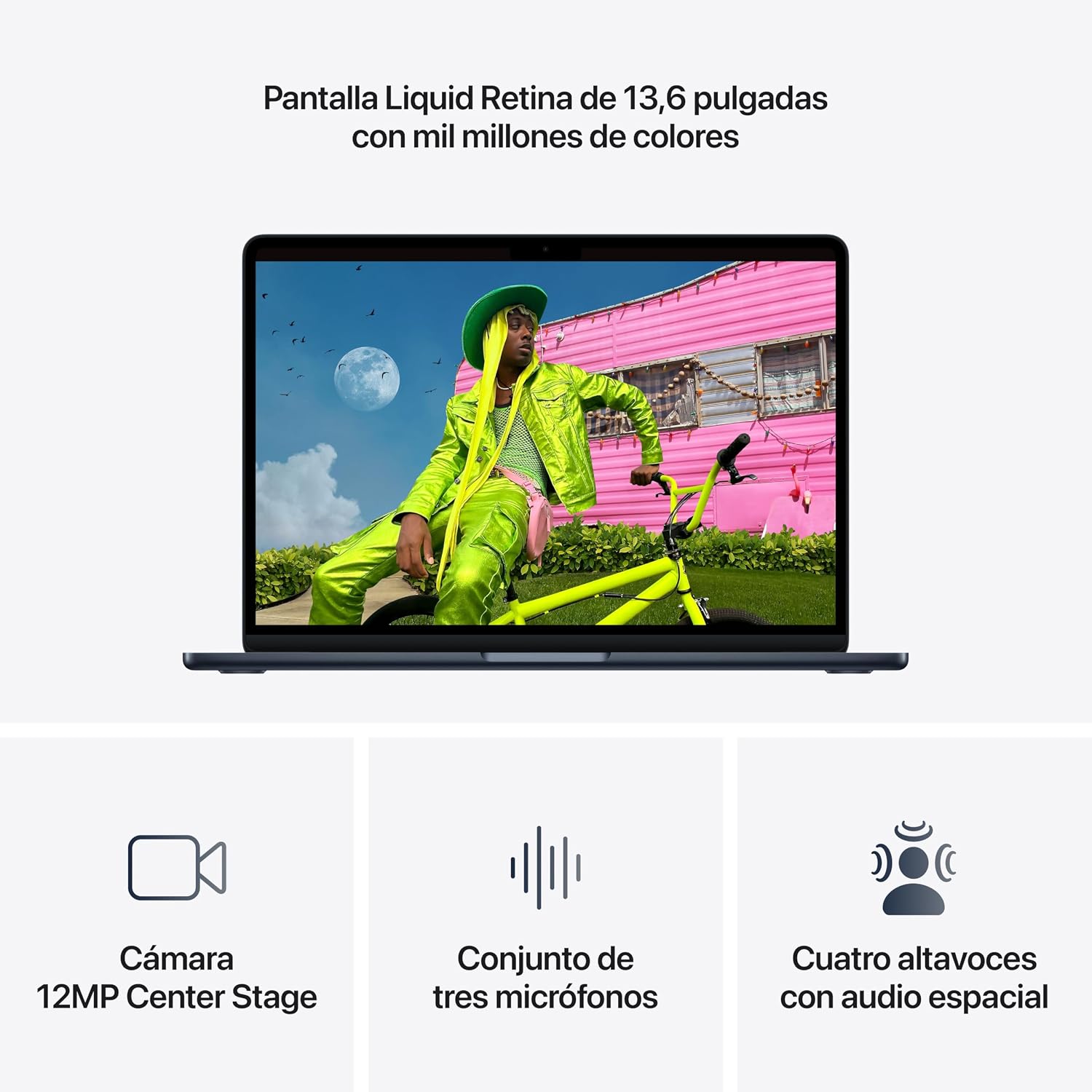 Apple MacBook Air de 13,6 polegadas com chip M5: Ecrã líquido com ecrã Retina, CPU de 10 núcleos, GPU de 10 núcleos, 16 GB de memória unificada, 1 TB de SSD, Wi-Fi 7, teclado espanhol; meia-noite