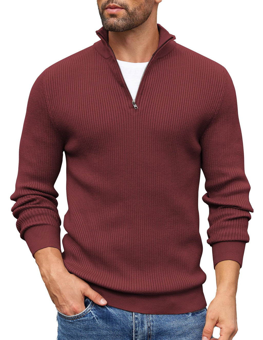 COOFANDY Sweater Men Winter Sweater Turtleneck Regular Fit Ribbed Pullover Quarter Zip Knitted Sweaters