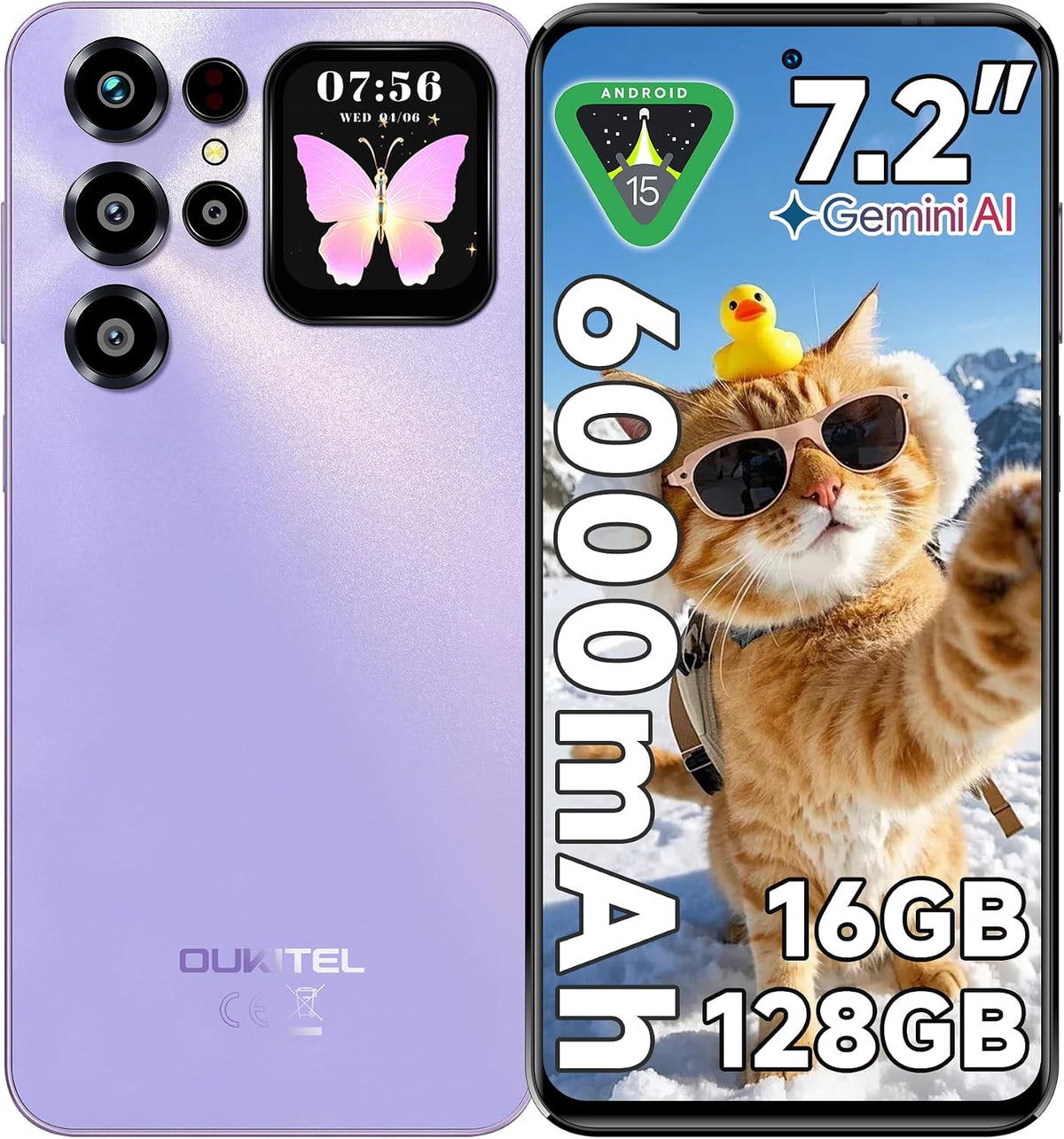 OUKITEL C68 Plus Mobile Phone 7.2"HD+/1.81", 16GB(4+12)+128GB/1TB, Purple