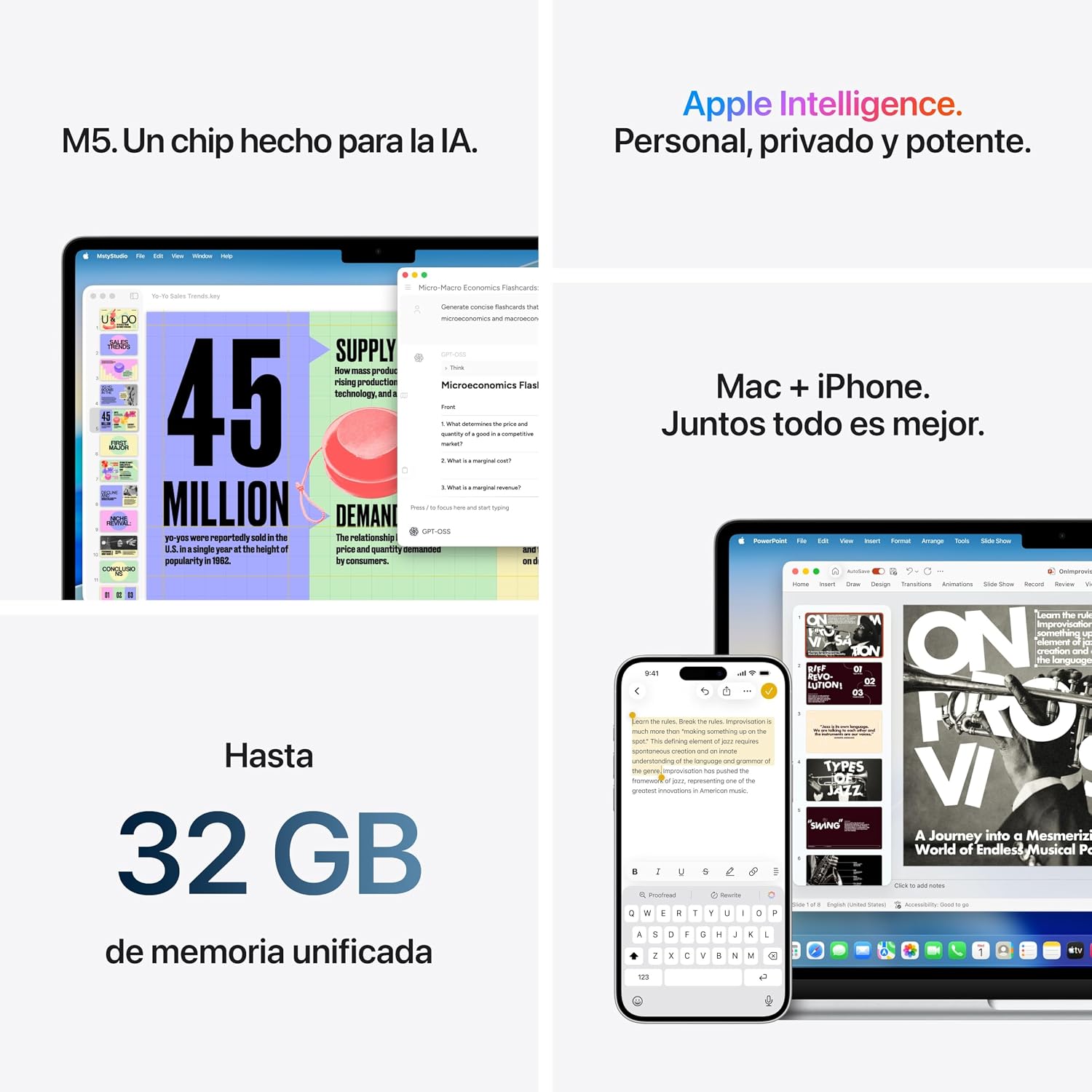 Apple MacBook Air de 13,6 polegadas com chip M5: Ecrã líquido com ecrã Retina, CPU de 10 núcleos, GPU de 10 núcleos, 16 GB de memória unificada, 1 TB de SSD, Wi-Fi 7, teclado espanhol; meia-noite