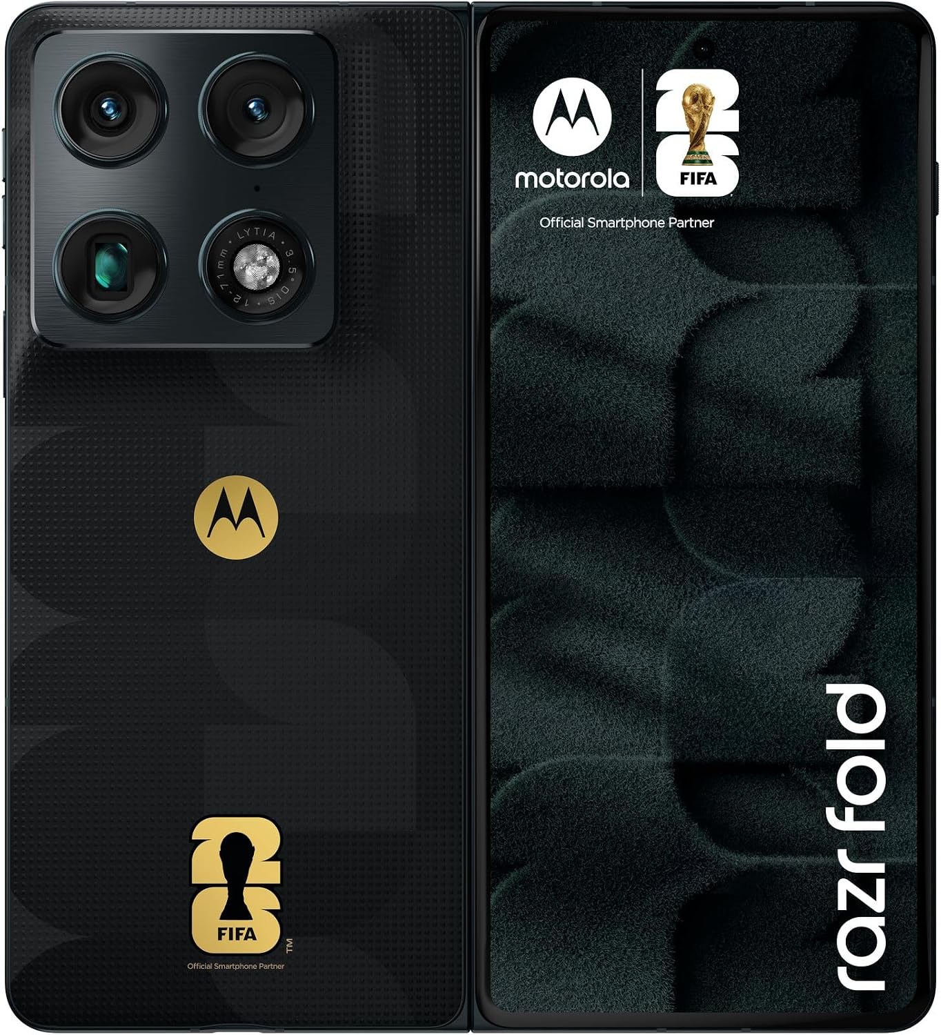 Motorola Razr Fold 5G (Copa do Mundo da FIFA edição 2026) XT2651-1 512 GB de armazenamento + 16 GB de RAM Android 16 SIM sem SIM desbloqueado de fábrica dual SIM (Nano SIM + eSIM) dobrável