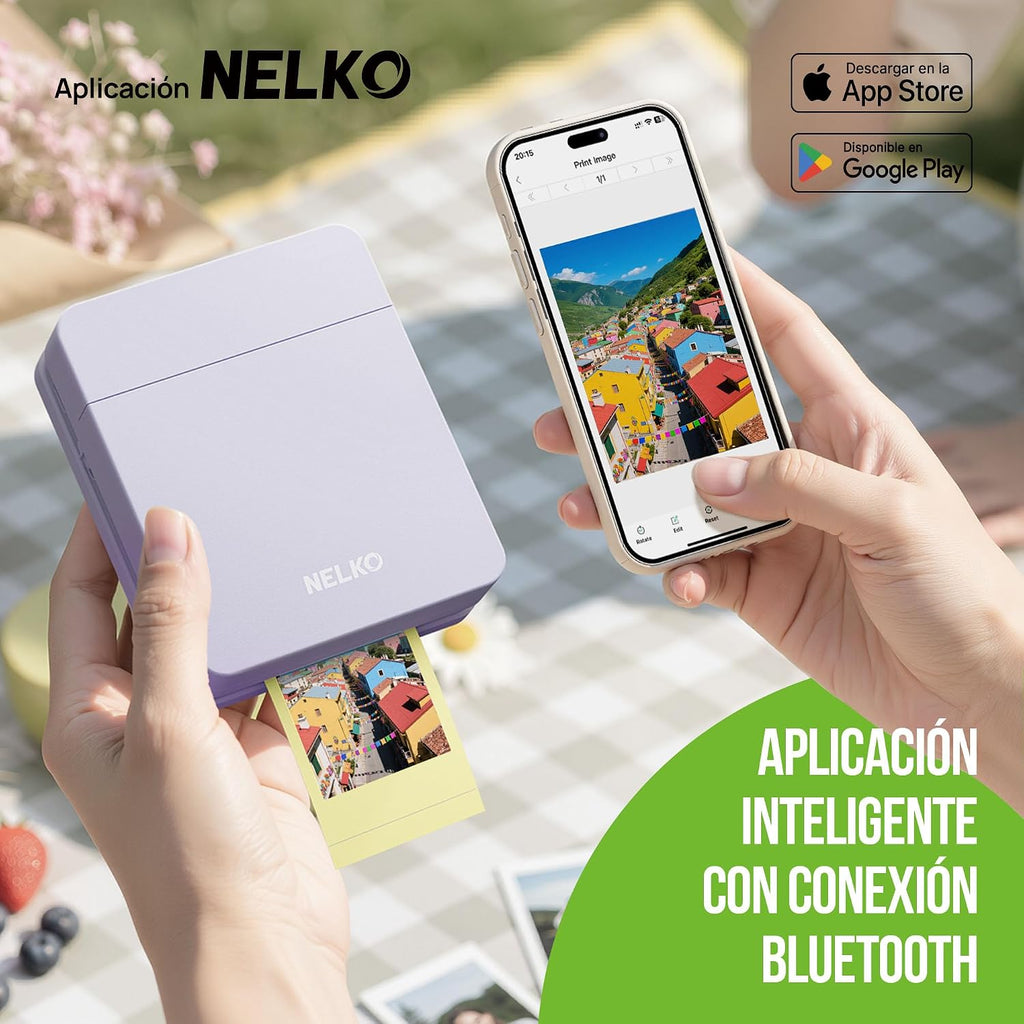 Nelko PP01 Mobile Photo Printer, Mini Portable Photo Printer, Purple | Equipped with 20 sheets of photo paper, color printing, suitable for travel registration