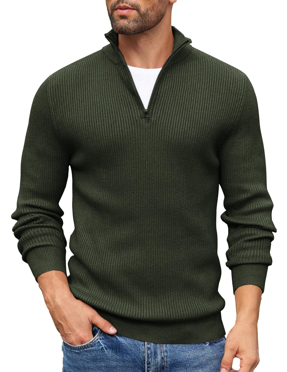 COOFANDY Sweater Men Winter Sweater Turtleneck Regular Fit Ribbed Pullover Quarter Zip Knitted Sweaters