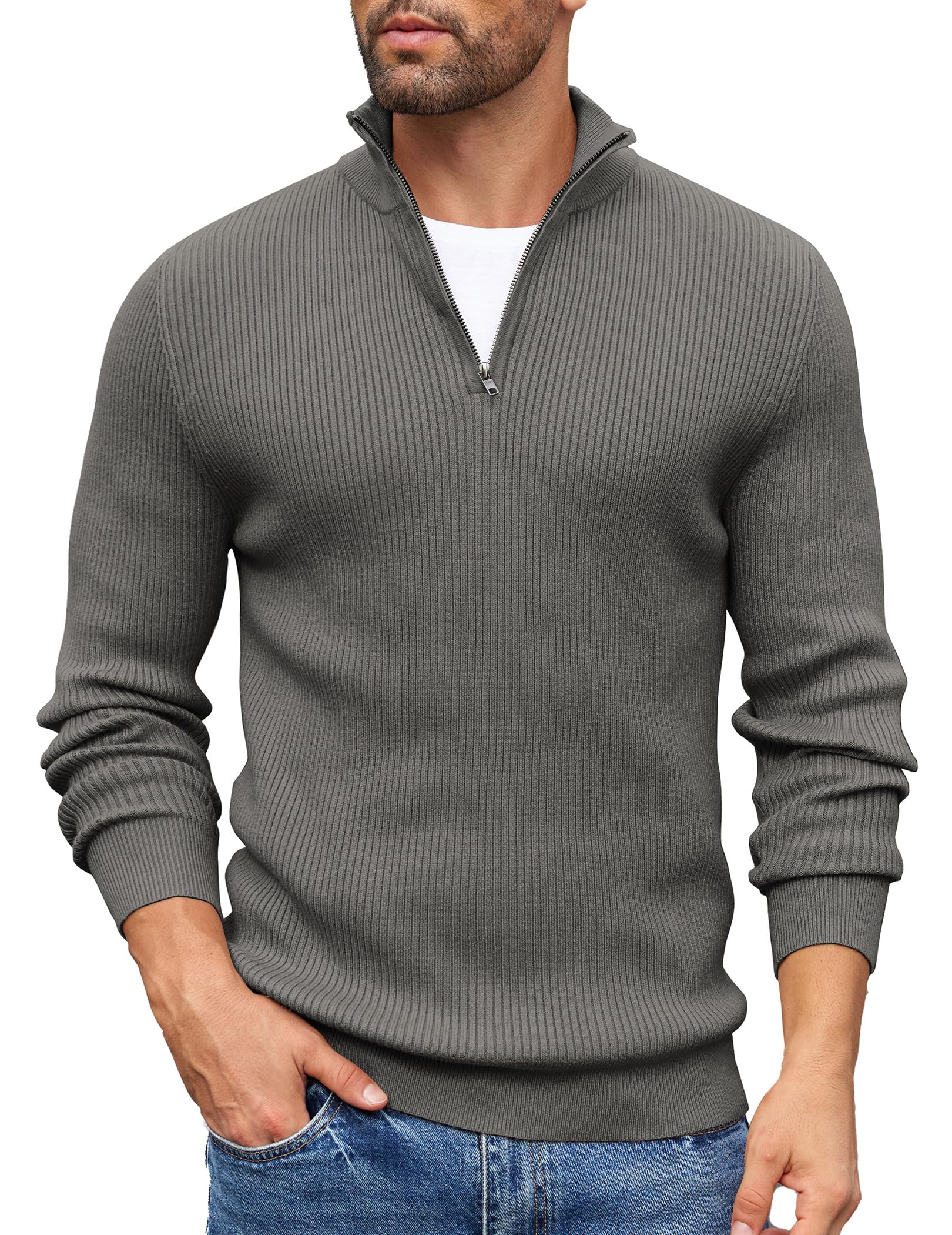 COOFANDY Sweater Men Winter Sweater Turtleneck Regular Fit Ribbed Pullover Quarter Zip Knitted Sweaters