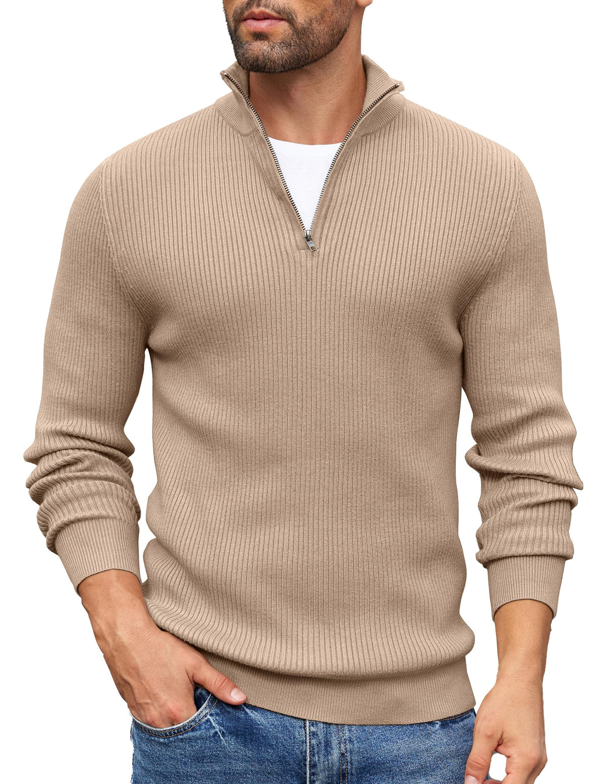 COOFANDY Sweater Men Winter Sweater Turtleneck Regular Fit Ribbed Pullover Quarter Zip Knitted Sweaters