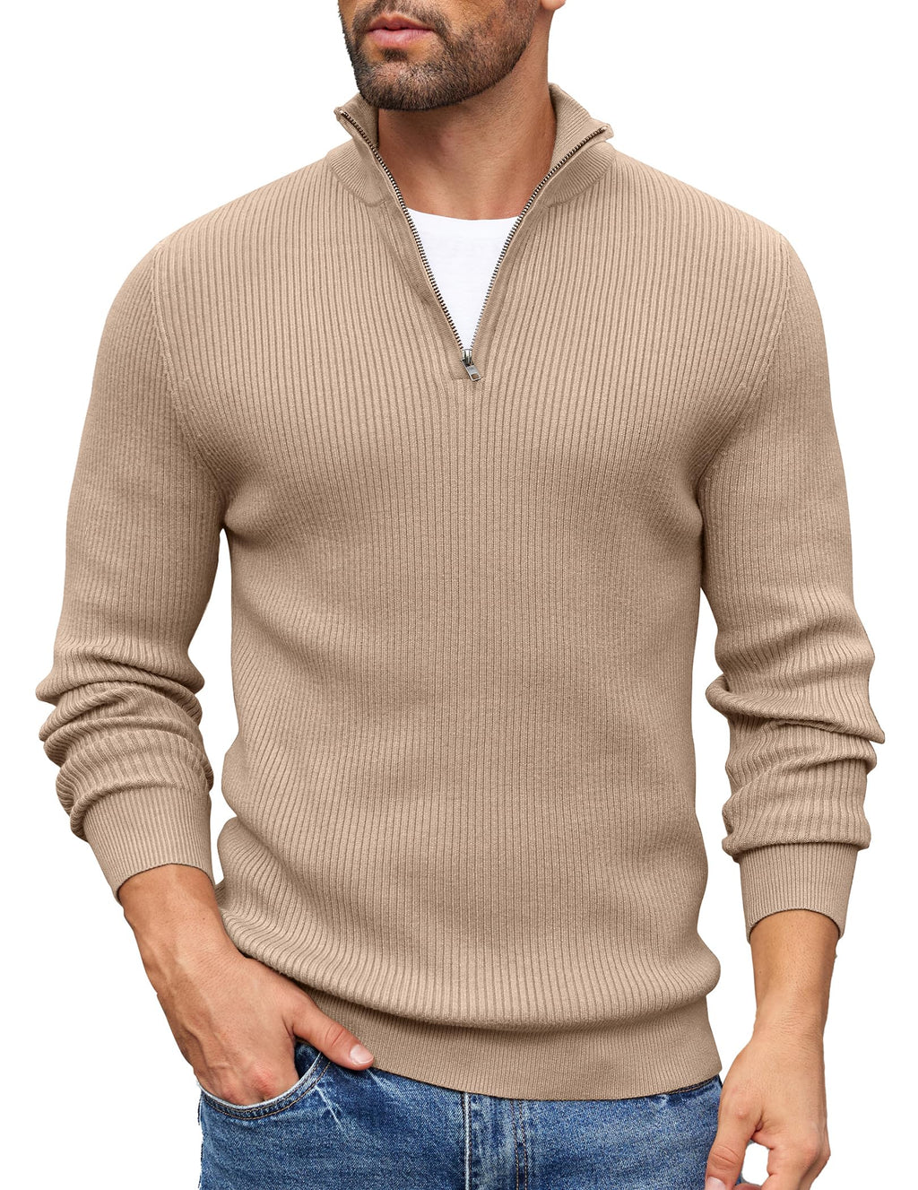 COOFANDY Sweater Men Winter Sweater Turtleneck Regular Fit Ribbed Pullover Quarter Zip Knitted Sweaters