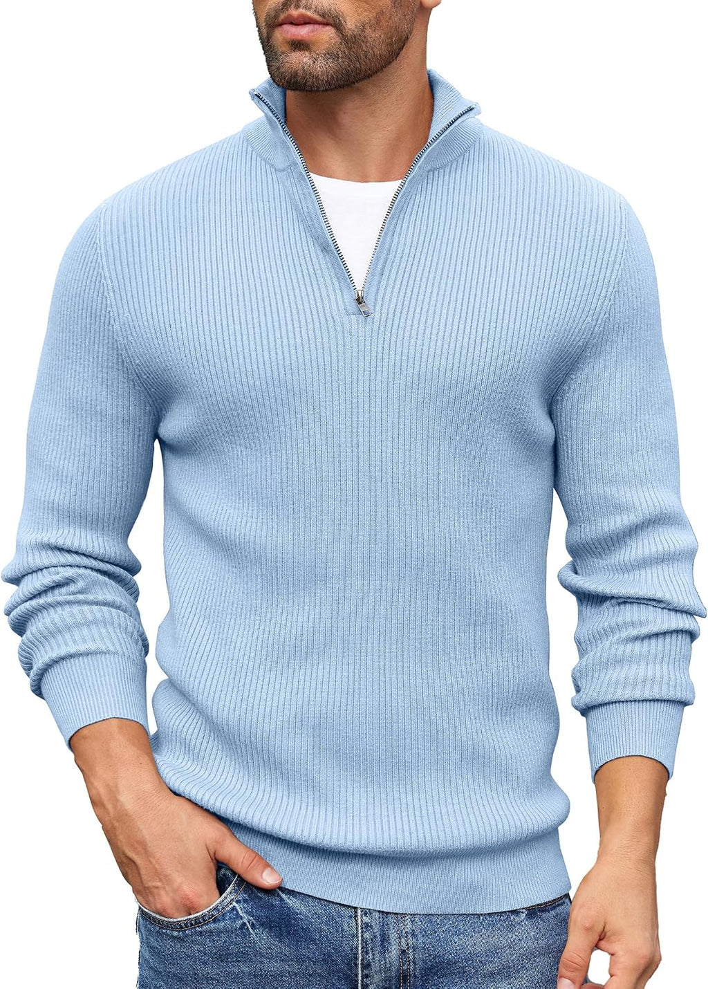 COOFANDY Sweater Men Winter Sweater Turtleneck Regular Fit Ribbed Pullover Quarter Zip Knitted Sweaters