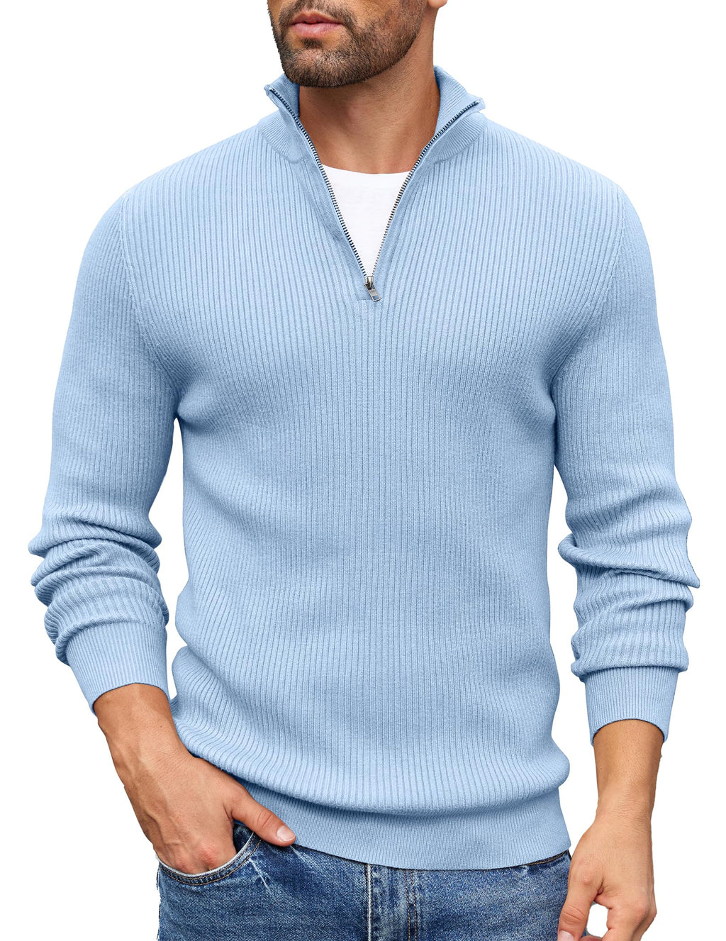 COOFANDY Sweater Men Winter Sweater Turtleneck Regular Fit Ribbed Pullover Quarter Zip Knitted Sweaters