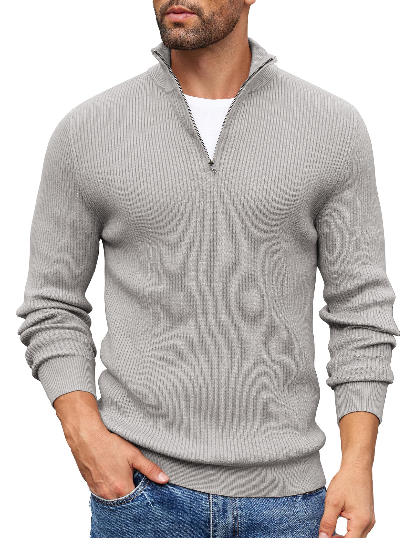 COOFANDY Sweater Men Winter Sweater Turtleneck Regular Fit Ribbed Pullover Quarter Zip Knitted Sweaters