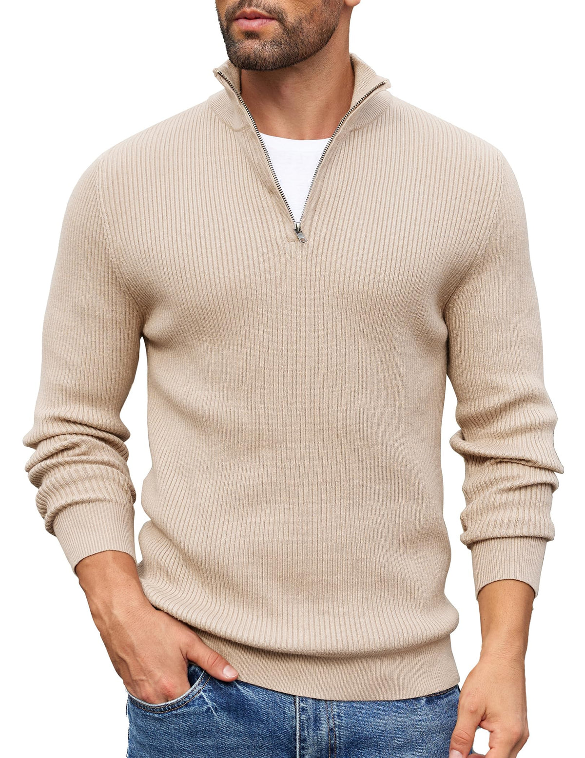 COOFANDY Sweater Men Winter Sweater Turtleneck Regular Fit Ribbed Pullover Quarter Zip Knitted Sweaters
