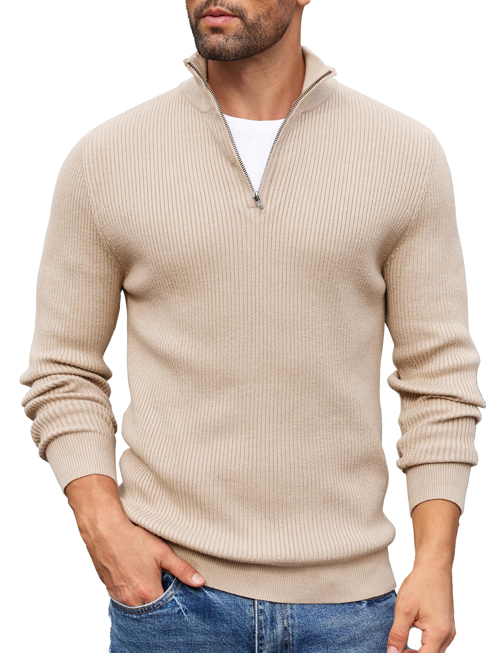 COOFANDY Sweater Men Winter Sweater Turtleneck Regular Fit Ribbed Pullover Quarter Zip Knitted Sweaters