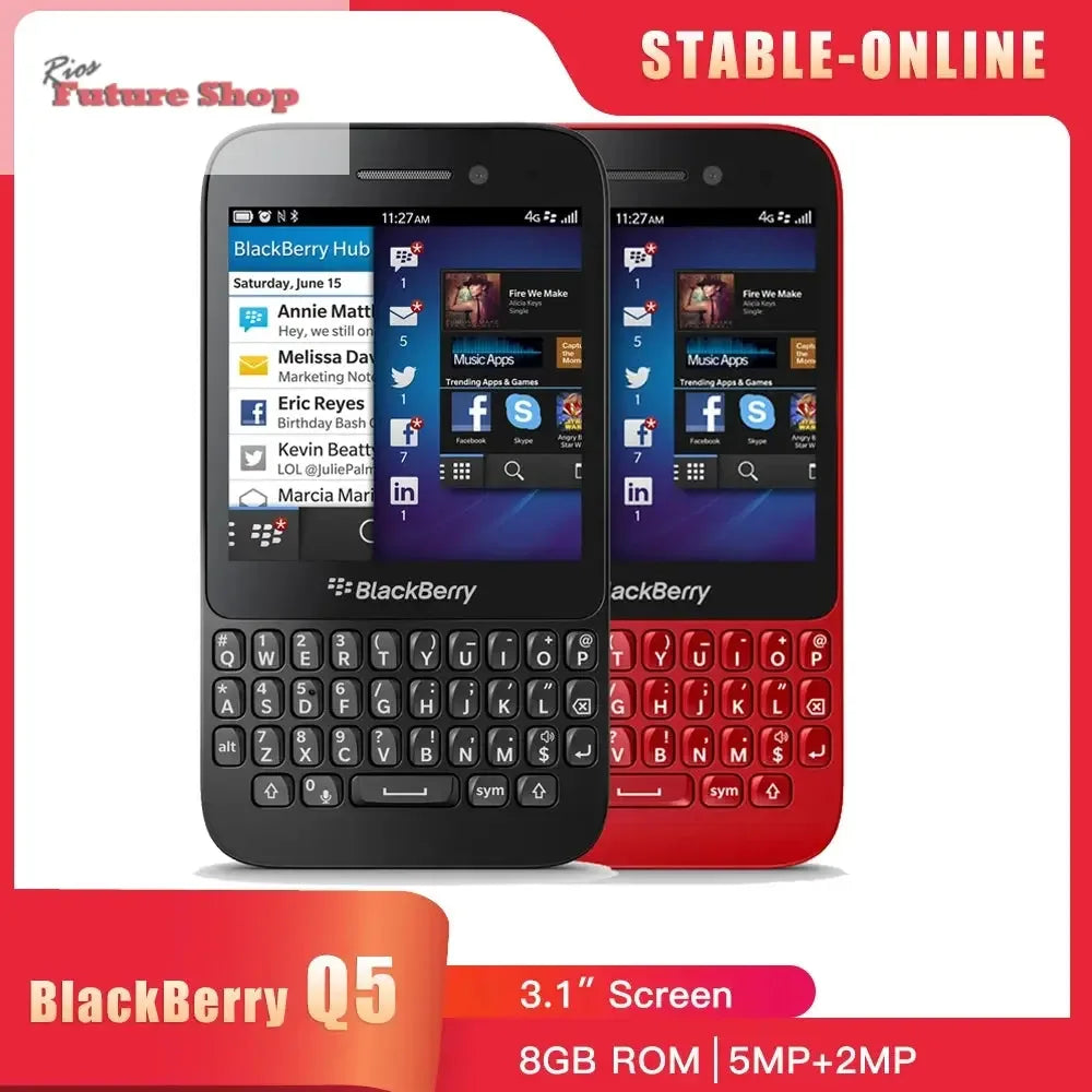 Blackberry Q5 4G Mobile Phone Unlocked 3.1" 2GB RAM 8GB ROM 5MP+2MP WIFI GPS q5 phone QWERTY Keyboard BlackBerryOS cellphone - Rios Future Shop