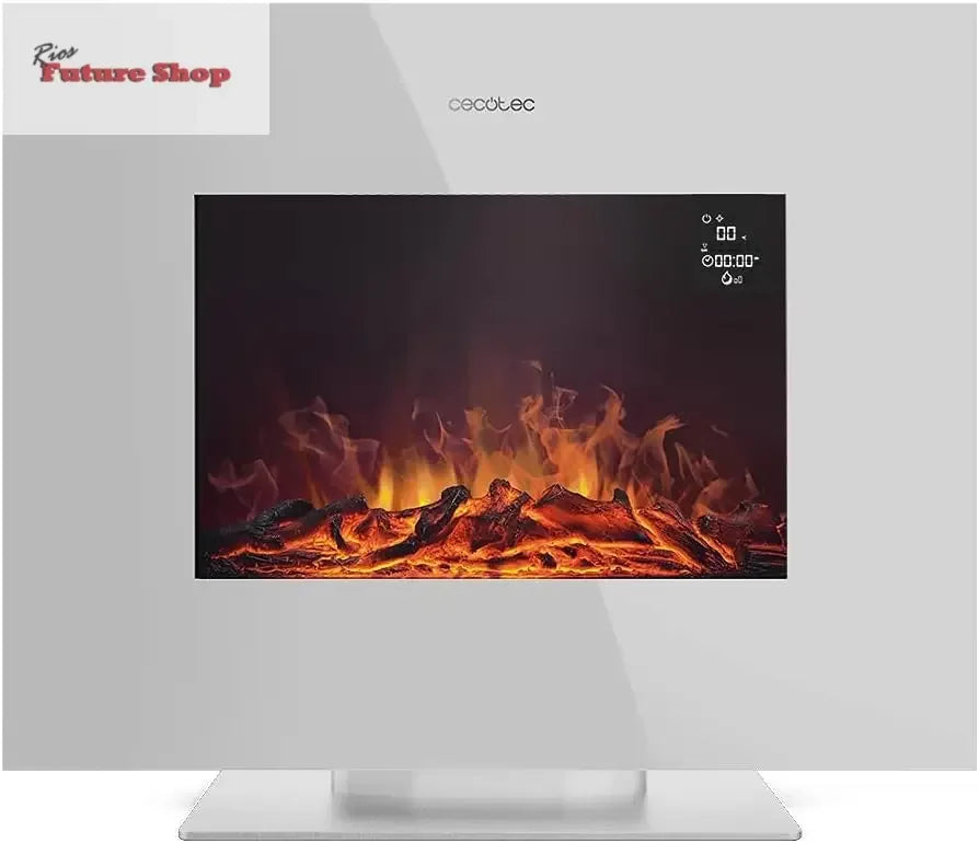 Cecotec Chimenea Eléctrica Ready Warm 2700 Design Flames White. 2000 W, Tamaño 26", 2 Niveles de Potencia, Soporte de pie, Mando a Distancia, Temporizador, 25 m2 - Rios Future Shop