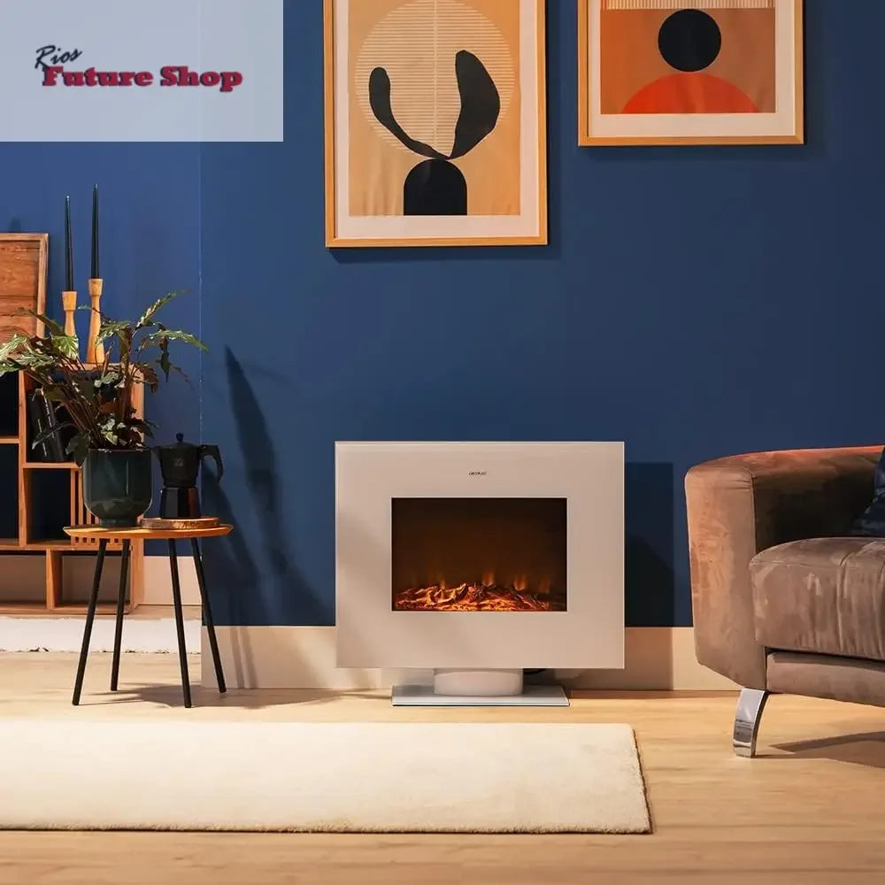 Cecotec Chimenea Eléctrica Ready Warm 2700 Design Flames White. 2000 W, Tamaño 26", 2 Niveles de Potencia, Soporte de pie, Mando a Distancia, Temporizador, 25 m2 - Rios Future Shop