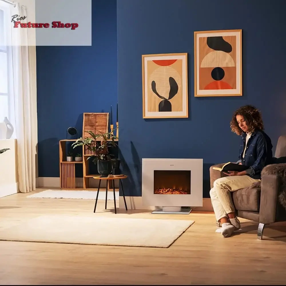 Cecotec Chimenea Eléctrica Ready Warm 2700 Design Flames White. 2000 W, Tamaño 26", 2 Niveles de Potencia, Soporte de pie, Mando a Distancia, Temporizador, 25 m2 - Rios Future Shop