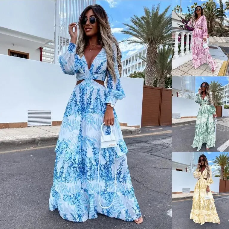 Elegant Women's V-neck Dresses 2025 Summer - Rios Future Shop