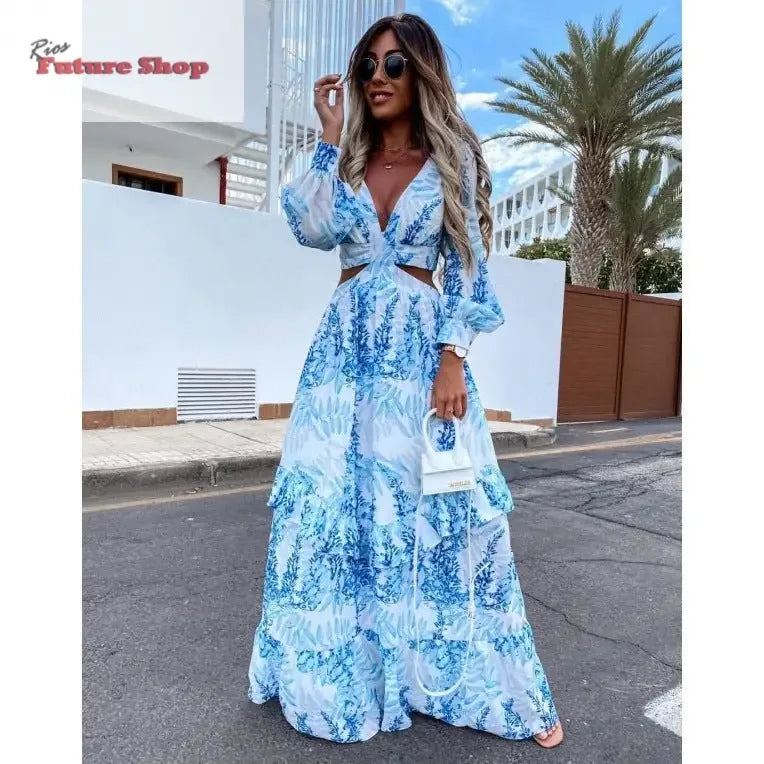 Elegant Women's V-neck Dresses 2025 Summer - Rios Future Shop